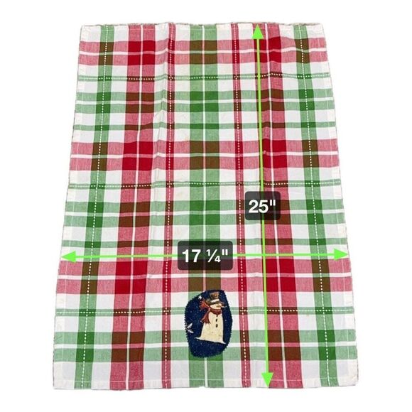 Christmas Plaid Kitchen Tea Towel With Snowman Iron on Patch 17.25x25 Flour Sack - Picture 3 of 5